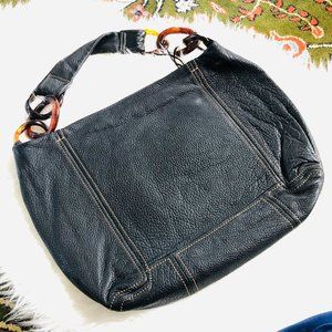 Kate Landry Navy Blue Leather Hobo Shoulder Bag